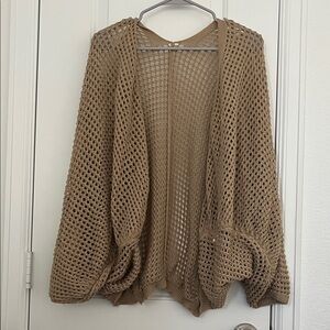Elegant Tan Open-Knit Cardigan